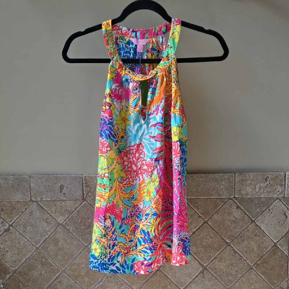 Womens Lilly Pulitzer Rogan Halter Tank Top 100% Silk Multicolor Floral Size Med